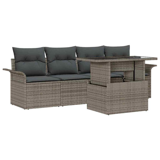 Garten-Sofa-Set mit Kissen 5 pcs Grau Poly Rattan