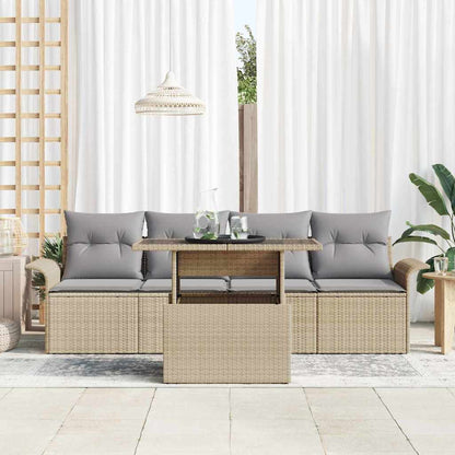Garten-Sofa-Set mit Kissen 5 pcs Beige Poly Rattan