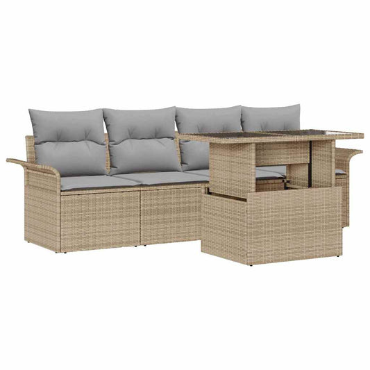 Garten-Sofa-Set mit Kissen 5 pcs Beige Poly Rattan
