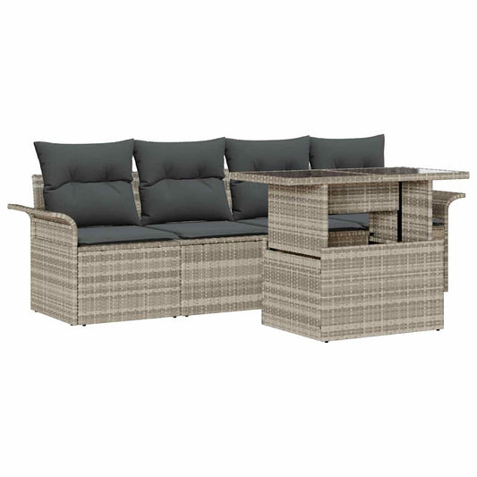Garten-Sofa-Set mit Kissen 5 pcs Hellgrau Poly Rattan