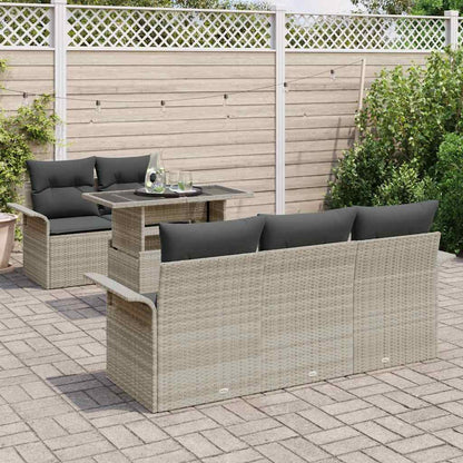 Garten-Sofa-Set mit Kissen 6 pcs Hellgrau Poly Rattan