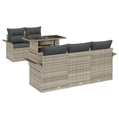 Garten-Sofa-Set mit Kissen 6 pcs Hellgrau Poly Rattan