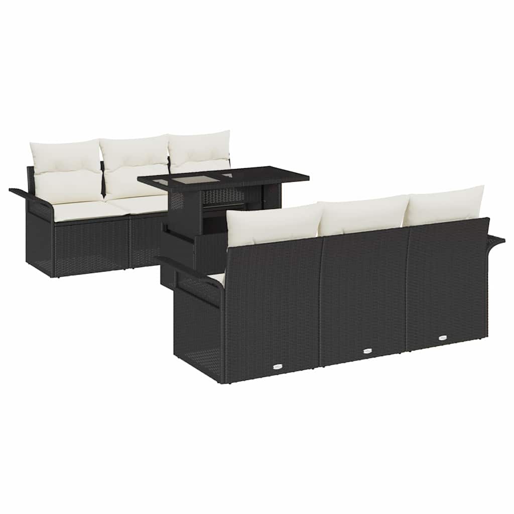 Garten-Sofa-Set mit Kissen 7 pcs Schwarz Poly-Rattan