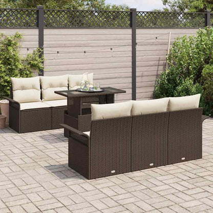 Garten-Sofa-Set mit Kissen 7 pcs Braun Poly-Rattan