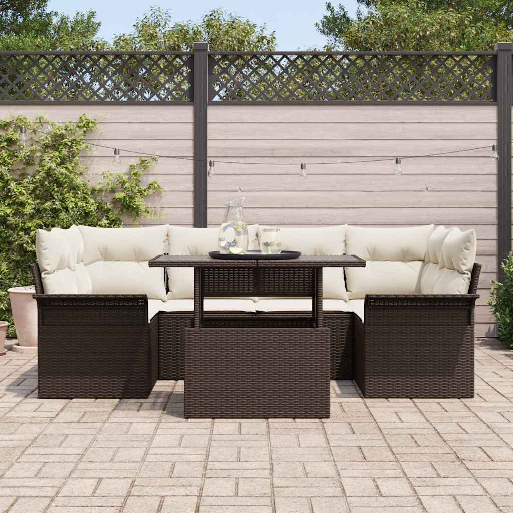 Garten-Sofa-Set mit Kissen 7 pcs Braun Poly Rattan