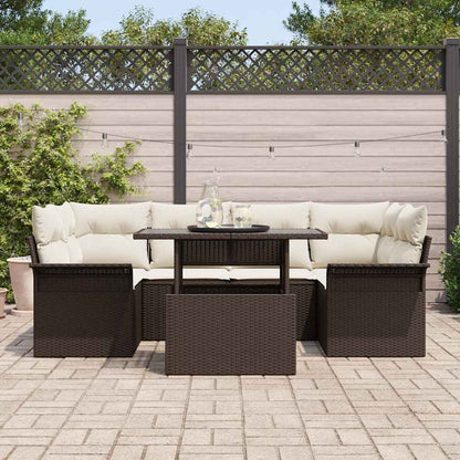 Garten-Sofa-Set mit Kissen 7 pcs Braun Poly Rattan