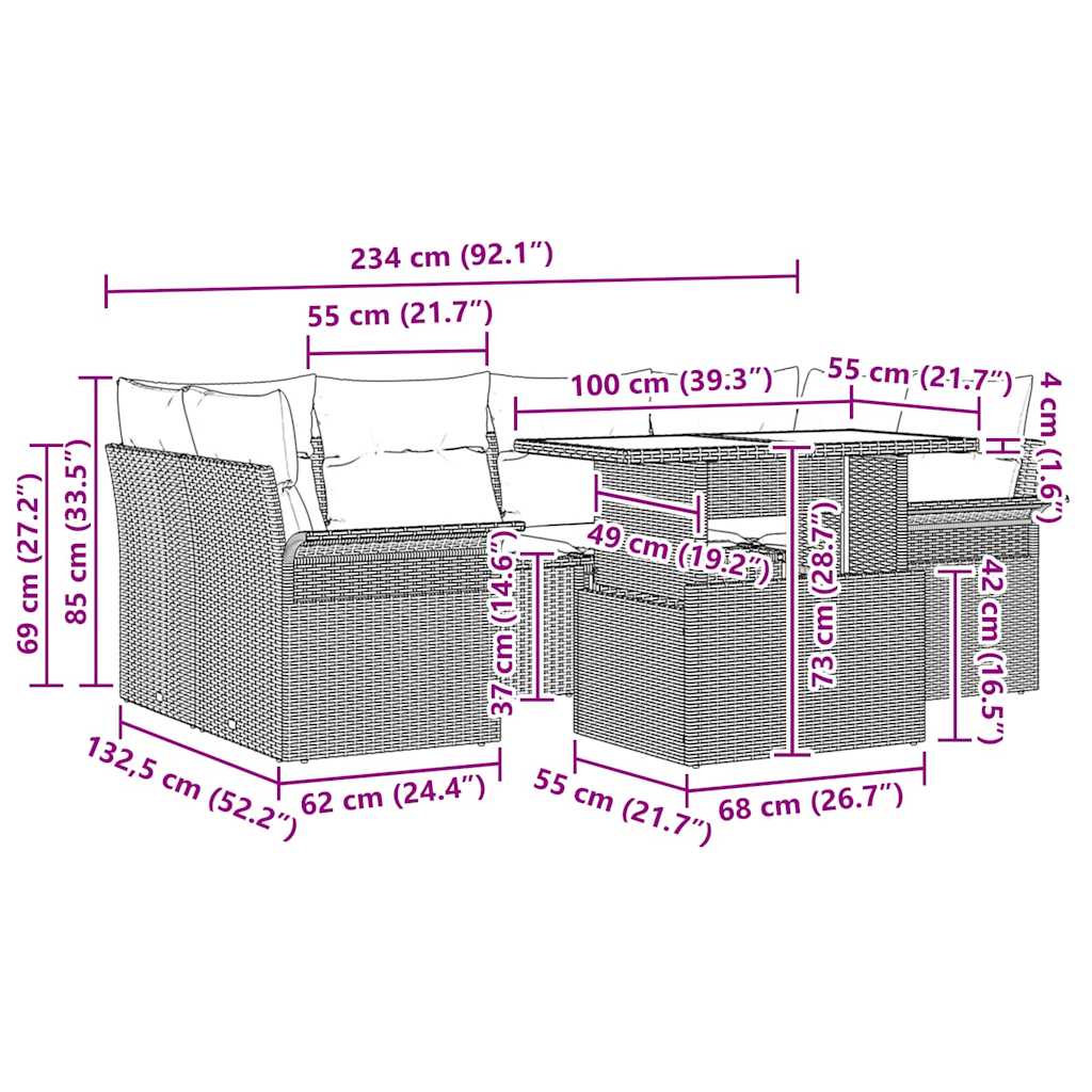 Garten-Sofa-Set mit Kissen 7 pcs Beige Poly Rattan