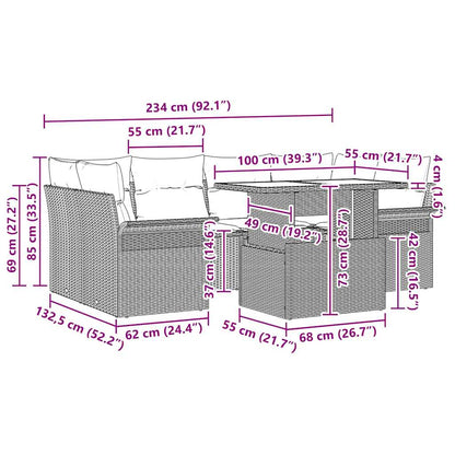 Garten-Sofa-Set mit Kissen 7 pcs Hellgrau Poly Rattan