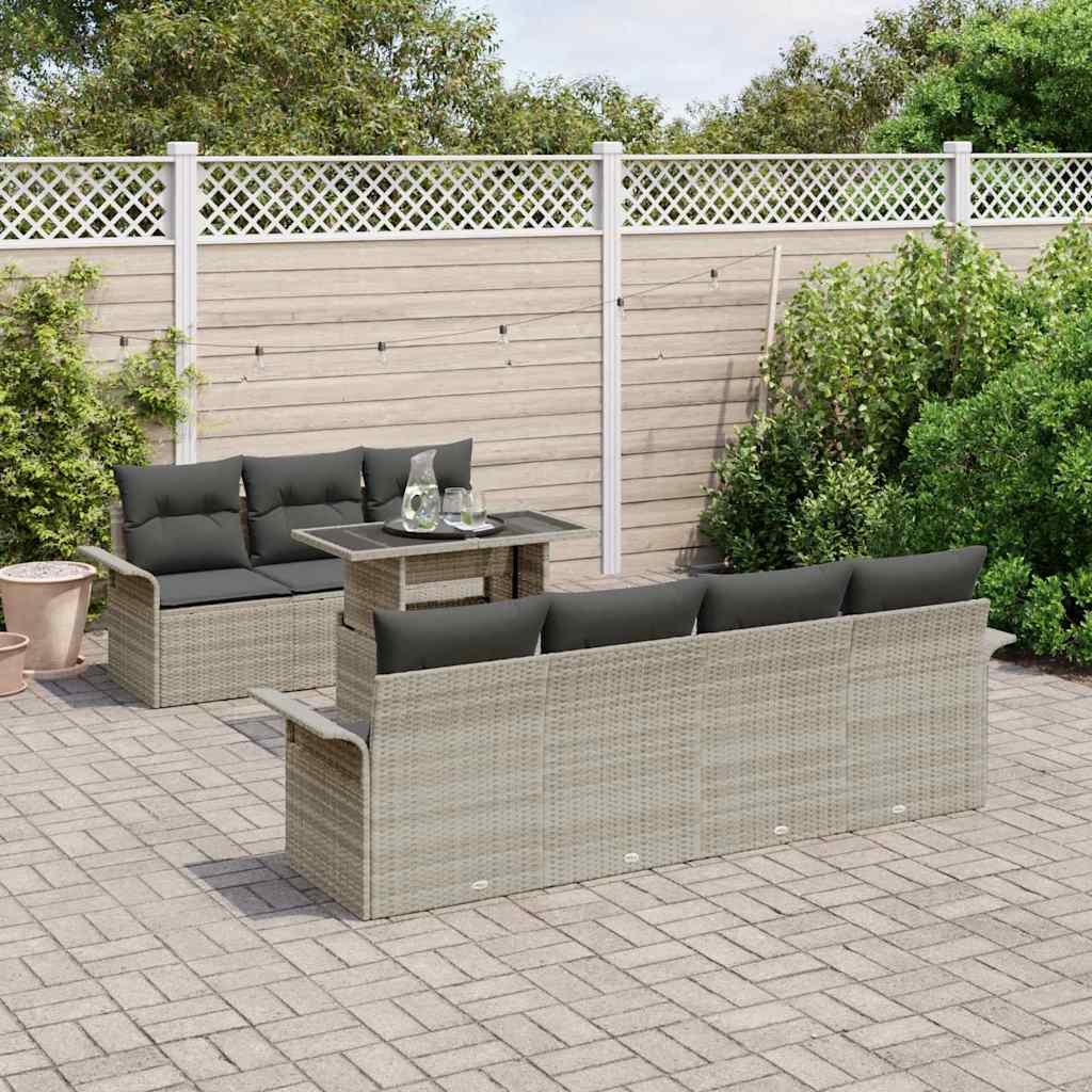 Garten-Sofa-Set mit Kissen 8 pcs Hellgrau Poly Rattan