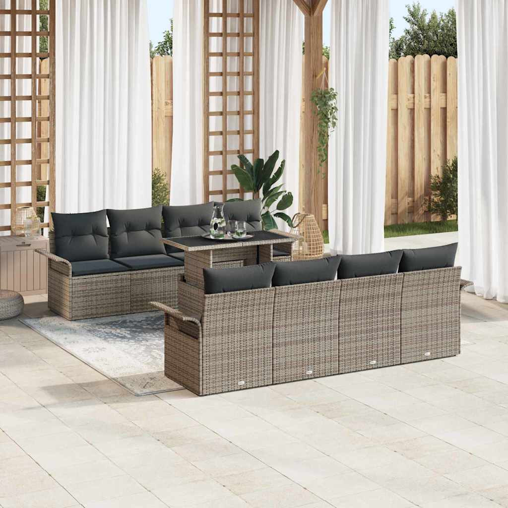 Garten-Sofa-Set mit Kissen 9 pcs Grau Poly Rattan