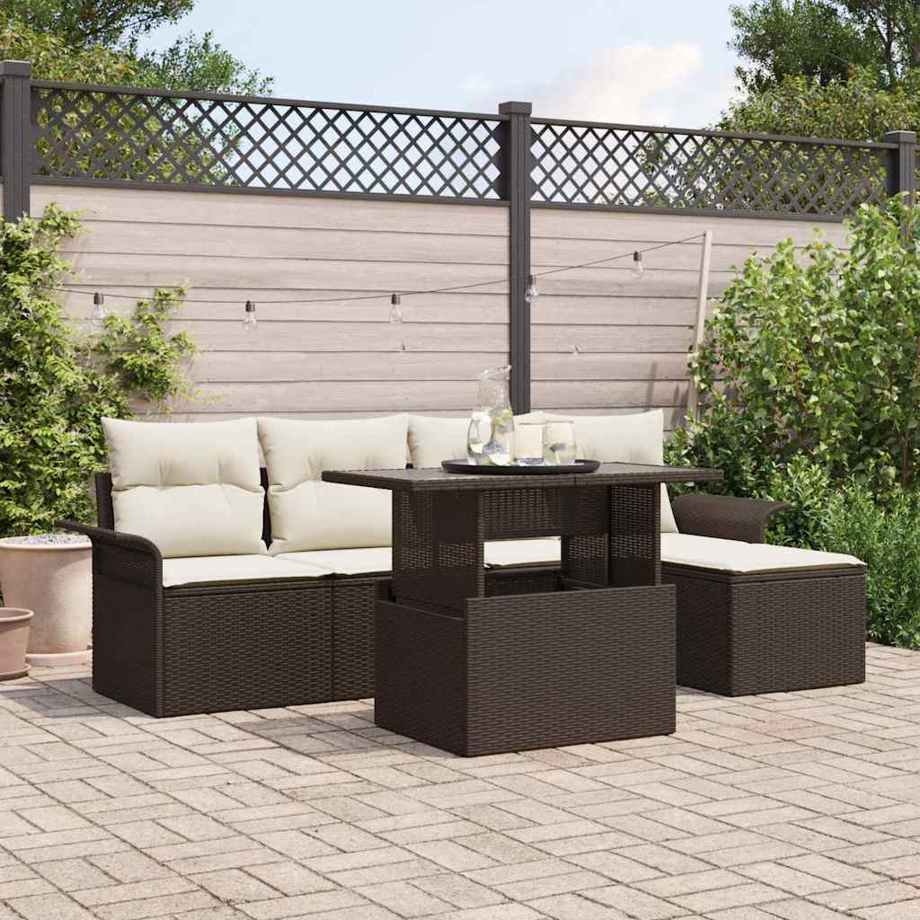 Garten-Sofa-Set mit Kissen 6 pcs Braun Poly Rattan