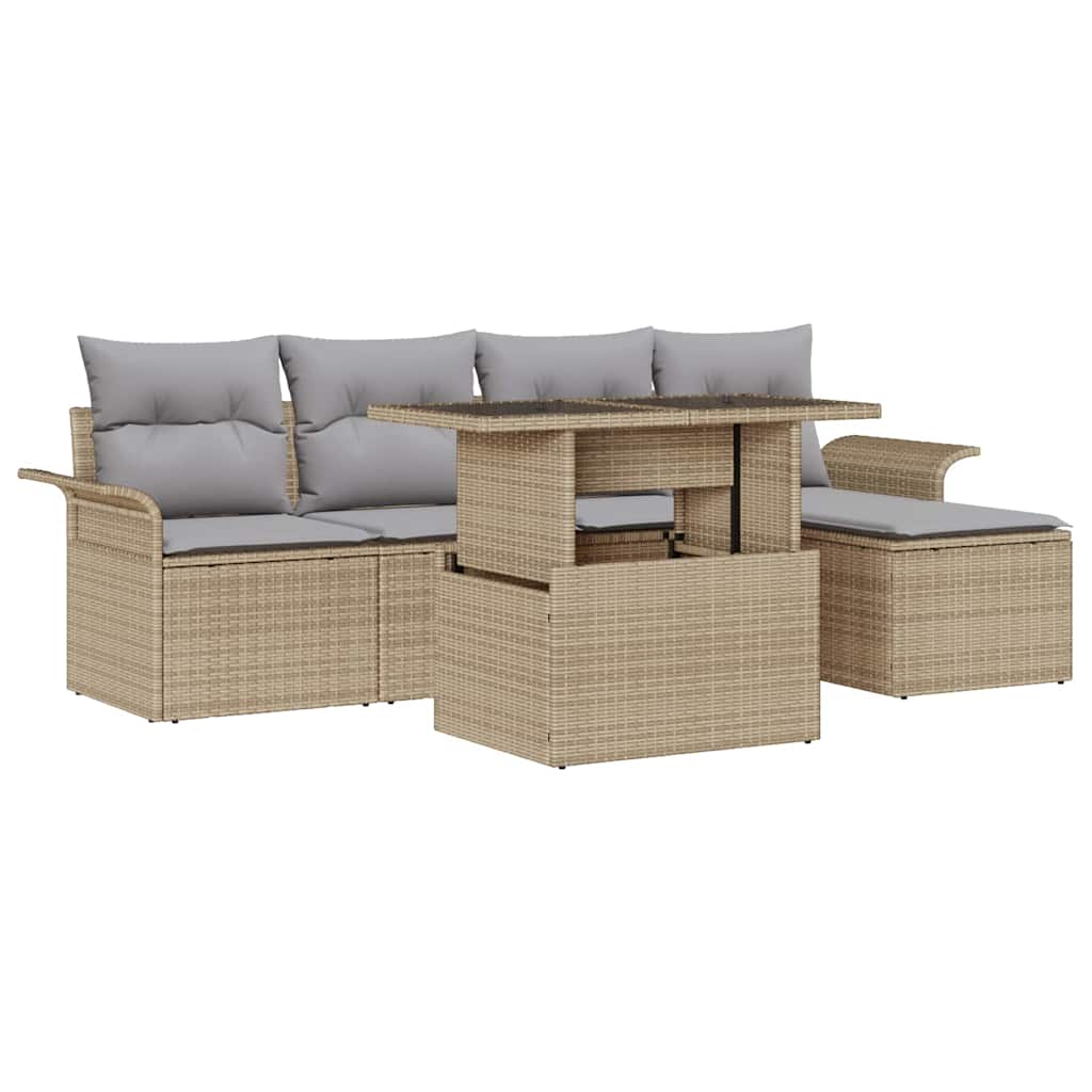 Garten-Sofa-Set mit Kissen 6 pcs Beige Poly Rattan