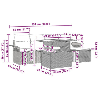 Garten-Sofa-Set mit Kissen 6 pcs Hellgrau Poly Rattan