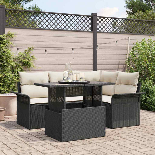 Garten-Sofa-Set mit Kissen 5 pcs Schwarz Poly Rattan