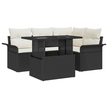 Garten-Sofa-Set mit Kissen 5 pcs Schwarz Poly Rattan