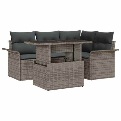 Garten-Sofa-Set mit Kissen 5 pcs Grau Poly Rattan