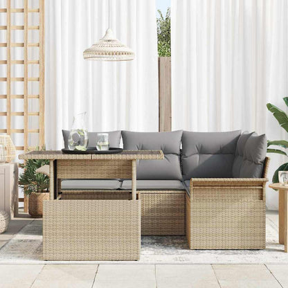 Garten-Sofa-Set mit Kissen 5 pcs Beige Poly Rattan