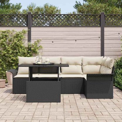 Garten-Sofa-Set mit Kissen 6 pcs Schwarz Poly Rattan