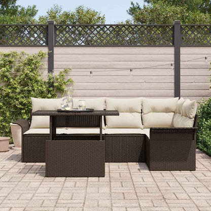 Garten-Sofa-Set mit Kissen 6 pcs Braun Poly Rattan