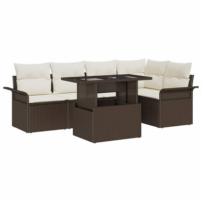 Garten-Sofa-Set mit Kissen 6 pcs Braun Poly Rattan
