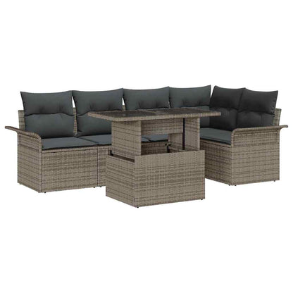 Garten-Sofa-Set mit Kissen 6 pcs Grau Poly Rattan
