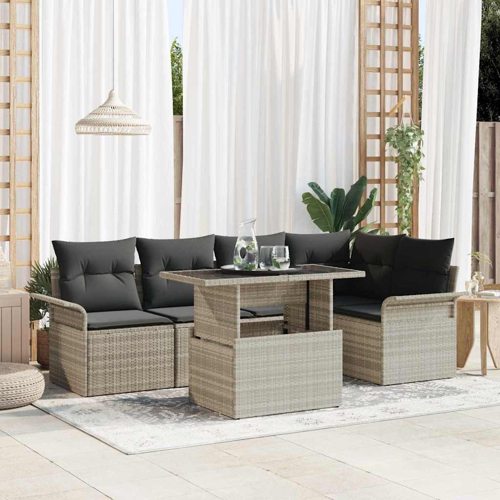 Garten-Sofa-Set mit Kissen 6 pcs Hellgrau Poly Rattan
