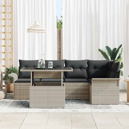 Garten-Sofa-Set mit Kissen 6 pcs Hellgrau Poly Rattan
