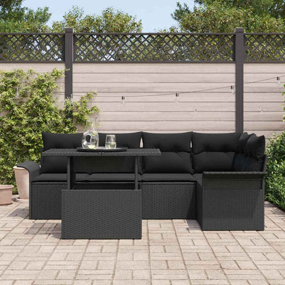 Garten-Sofa-Set mit Kissen 6 pcs Schwarz Poly Rattan