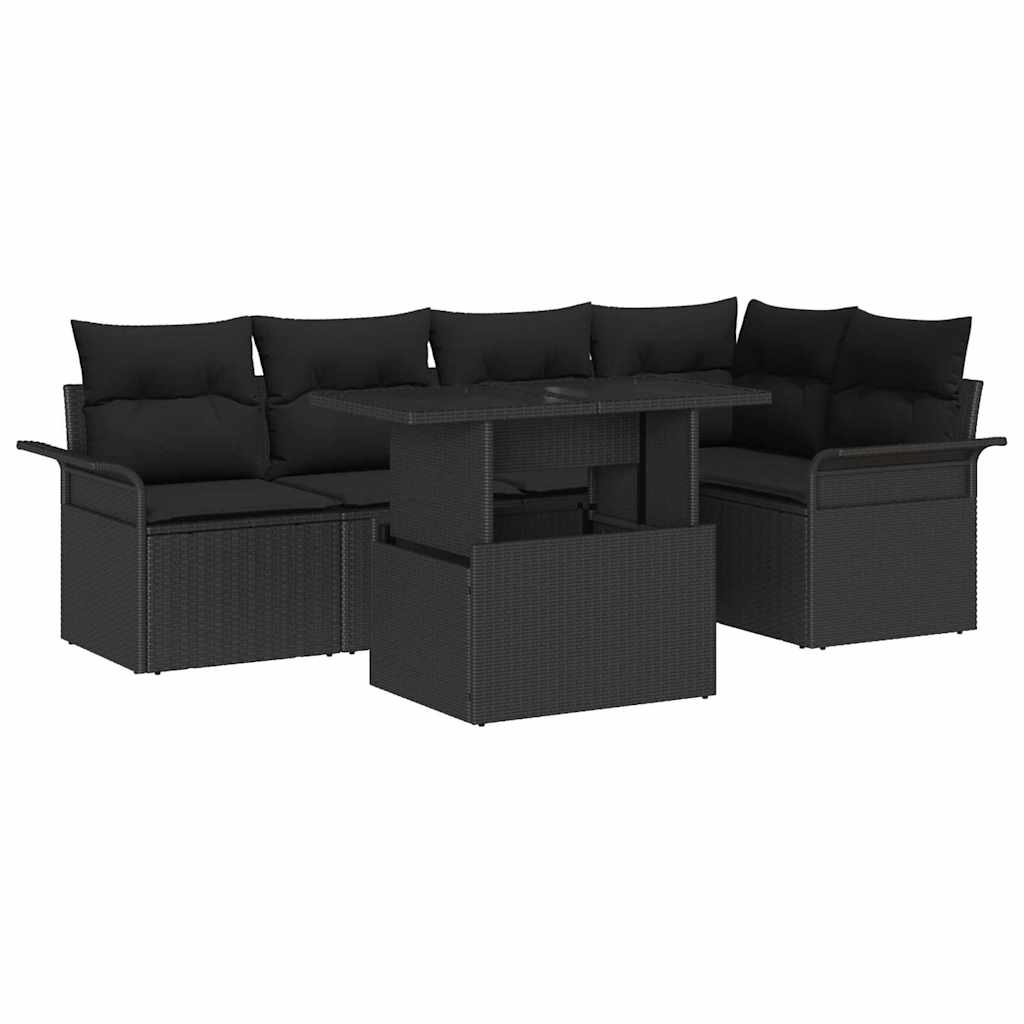 Garten-Sofa-Set mit Kissen 6 pcs Schwarz Poly Rattan