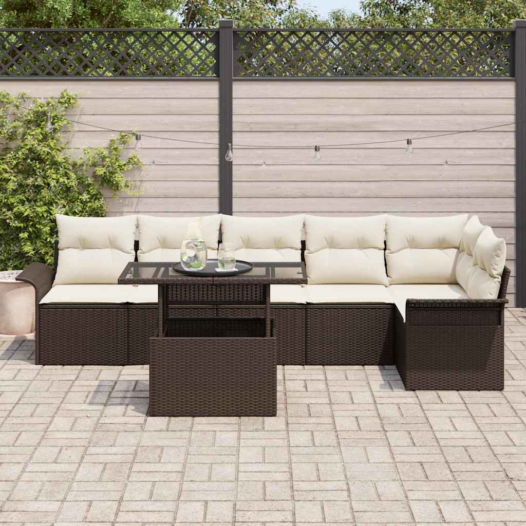 Garten-Sofa-Set mit Kissen 7 pcs Braun Poly Rattan
