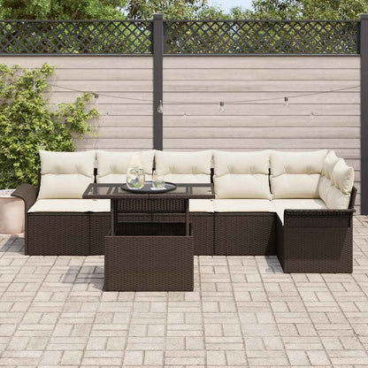 Garten-Sofa-Set mit Kissen 7 pcs Braun Poly Rattan
