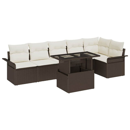 Garten-Sofa-Set mit Kissen 7 pcs Braun Poly Rattan