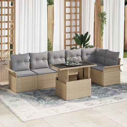 Garten-Sofa-Set mit Kissen 7 pcs Beige Poly Rattan
