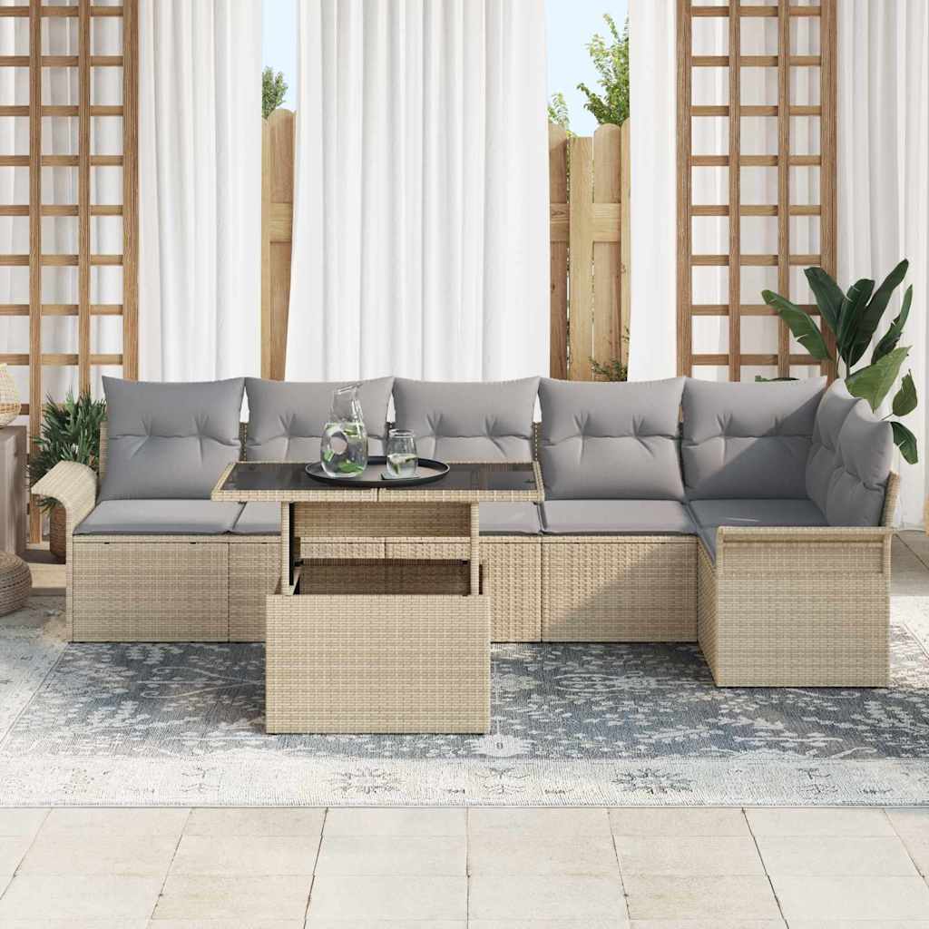 Garten-Sofa-Set mit Kissen 7 pcs Beige Poly Rattan