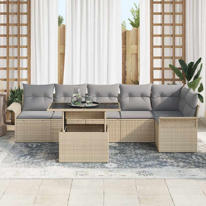 Garten-Sofa-Set mit Kissen 7 pcs Beige Poly Rattan