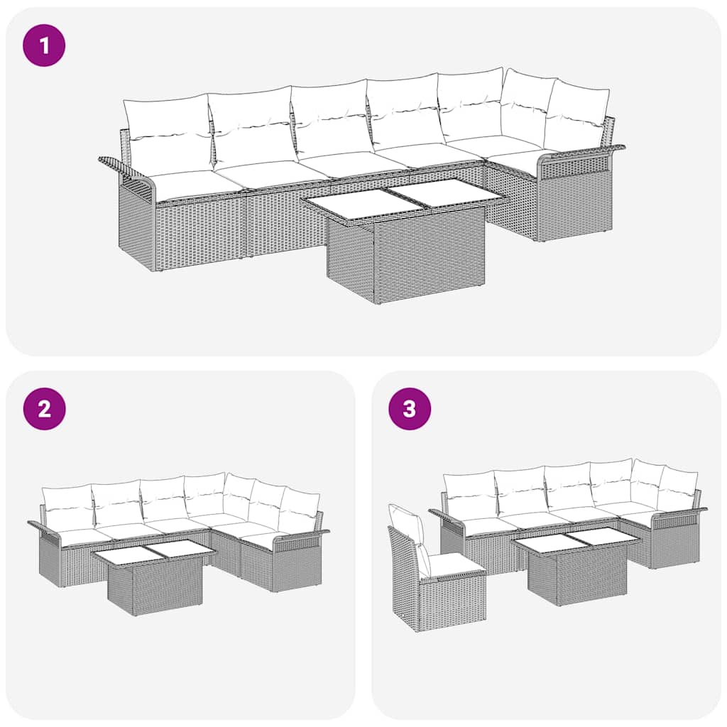 Garten-Sofa-Set mit Kissen 7 pcs Beige Poly Rattan