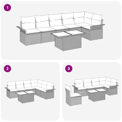 Garten-Sofa-Set mit Kissen 7 pcs Beige Poly Rattan