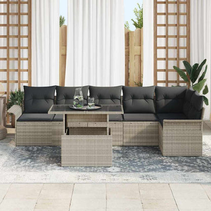 Garten-Sofa-Set mit Kissen 7 pcs Hellgrau Poly Rattan