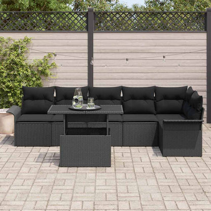 Garten-Sofa-Set mit Kissen 7 pcs Schwarz Poly Rattan