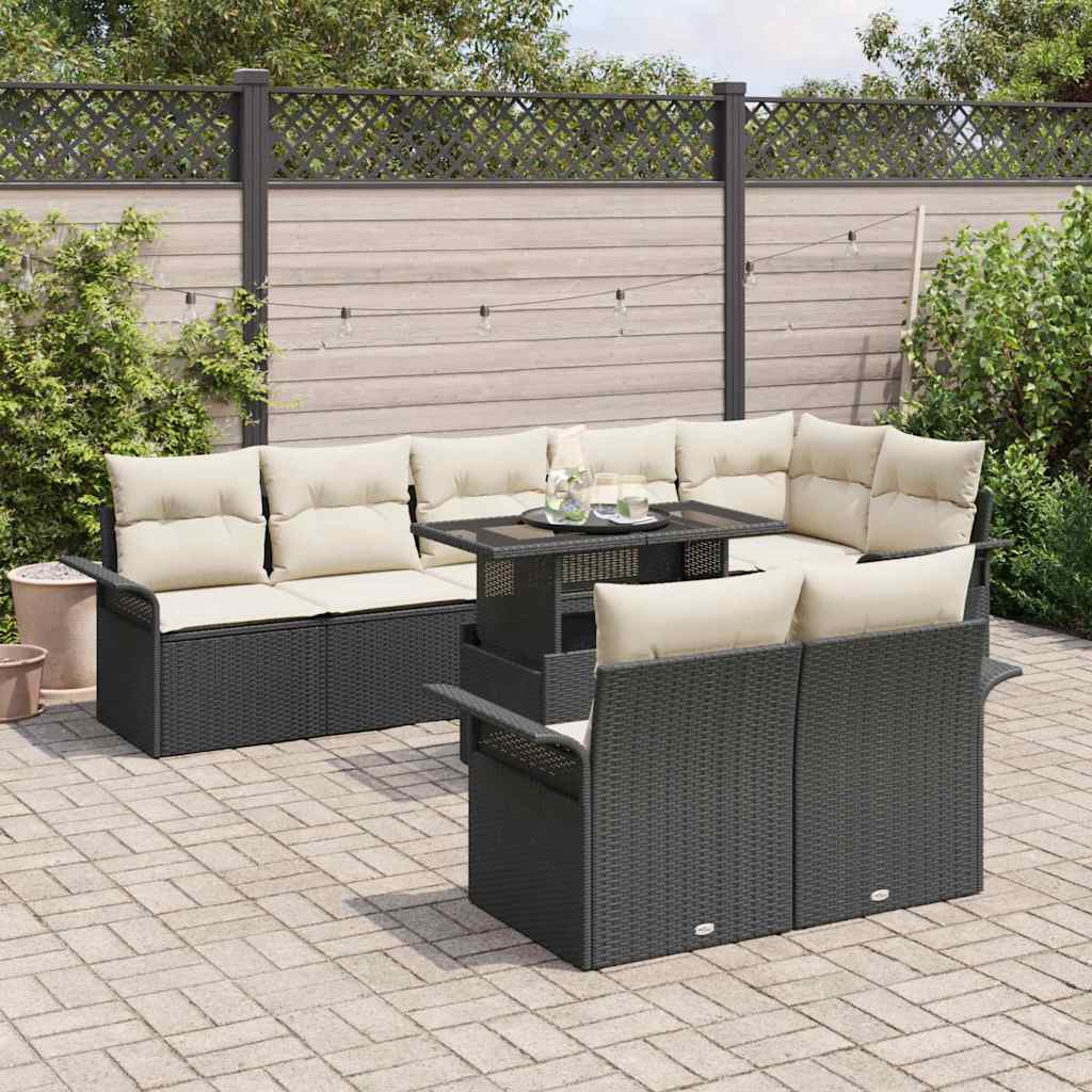 Garten-Sofa-Set mit Kissen 9 pcs Schwarz Poly Rattan