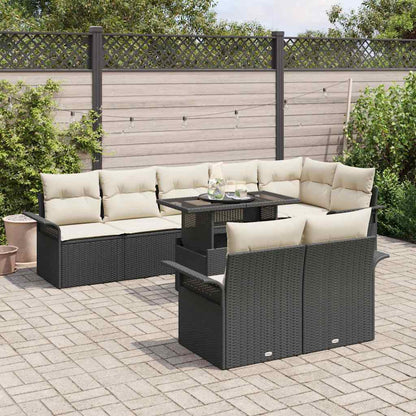 Garten-Sofa-Set mit Kissen 9 pcs Schwarz Poly Rattan
