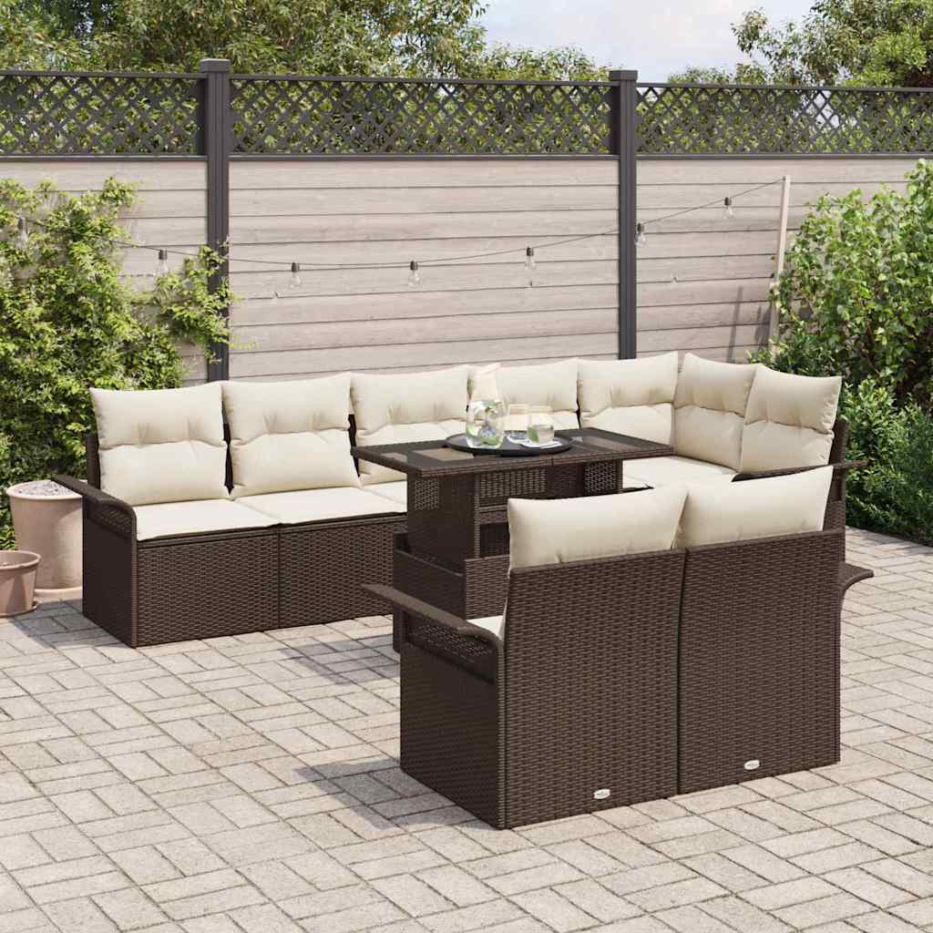 Garten-Sofa-Set mit Kissen 9 pcs Braun Poly Rattan