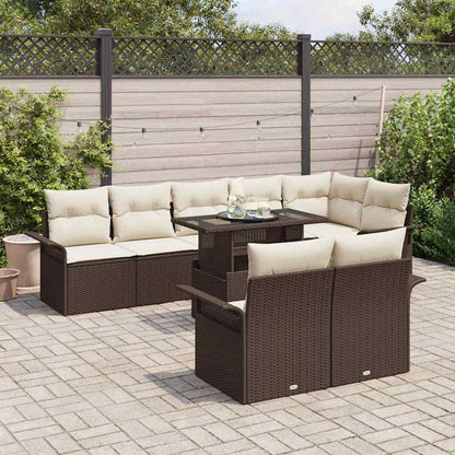 Garten-Sofa-Set mit Kissen 9 pcs Braun Poly Rattan