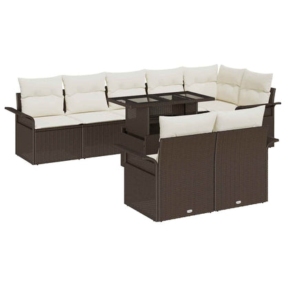 Garten-Sofa-Set mit Kissen 9 pcs Braun Poly Rattan