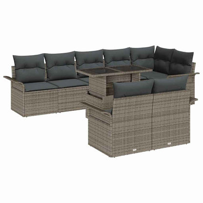 Garten-Sofa-Set mit Kissen 9 pcs Grau Poly Rattan