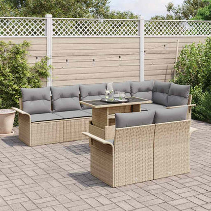Garten-Sofa-Set mit Kissen 9 pcs Beige Poly Rattan