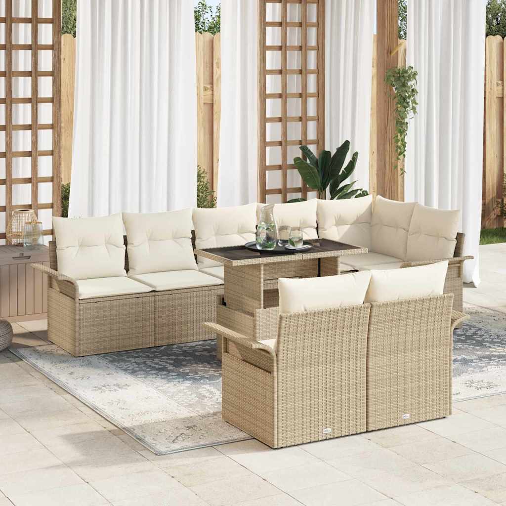 Garten-Sofa-Set mit Kissen 9 pcs Beige Poly Rattan