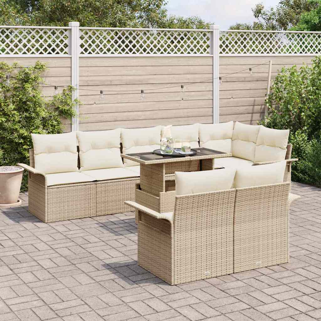 Garten-Sofa-Set mit Kissen 9 pcs Beige Poly Rattan