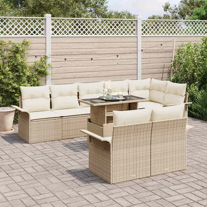 Garten-Sofa-Set mit Kissen 9 pcs Beige Poly Rattan
