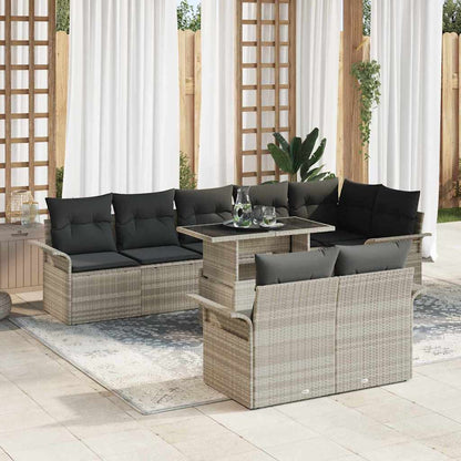Garten-Sofa-Set mit Kissen 9 pcs Hellgrau Poly Rattan